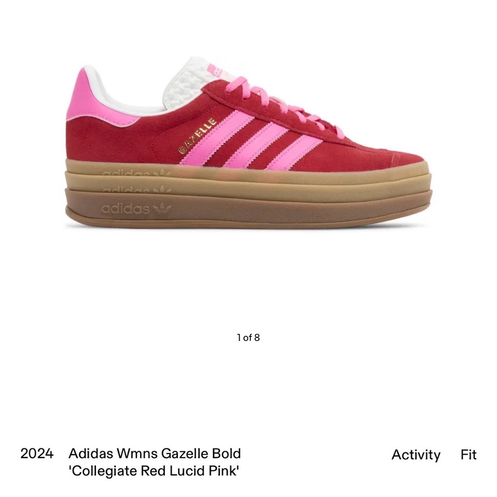 Adidas Women's Gazelle Bold Sneakers - Collegiate Red and Lucid Pink